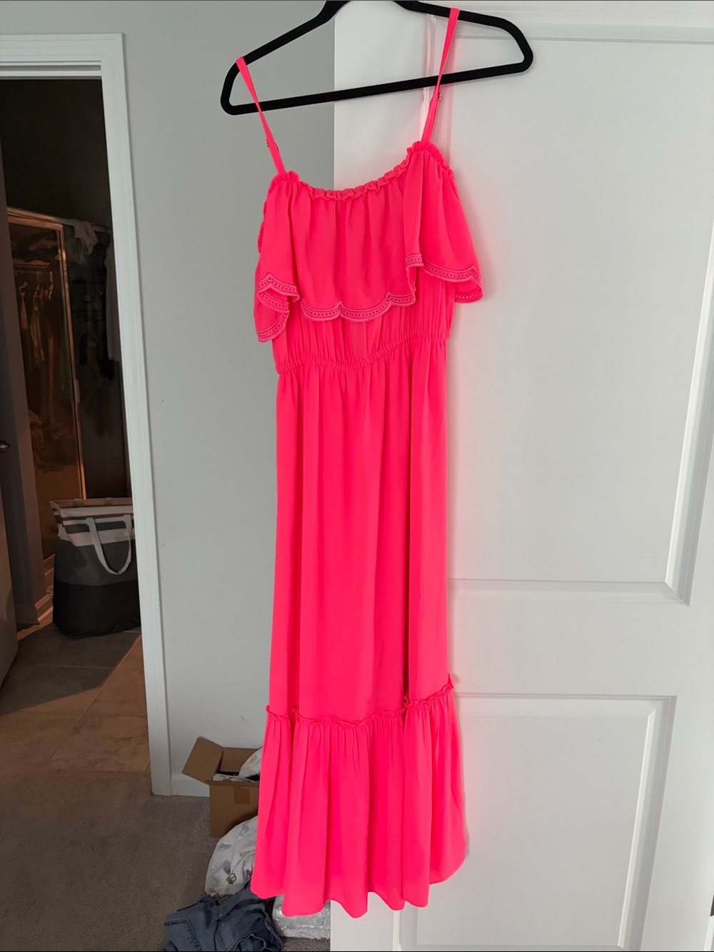 Lilly Pulitzer Neon Pink Ruffle Strap Maxi Dress